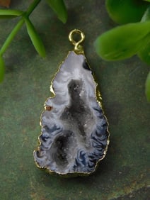 Agate Slice Pendant with Gold-Plated Edging ROCK STONE LAPIDARY SPECIMEN