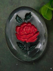 Oval Glass Cabochon Featuring Red Rose Design