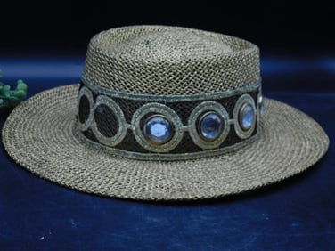 Woven Straw Hat With Circle Accent Band