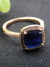 Gold-Tone Ring with Blue Stone, Size 6.5