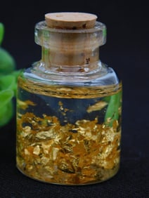 Miniature Glass Jar with Suspended Gold Flakes ROCK STONE LAPIDARY SPECIMEN