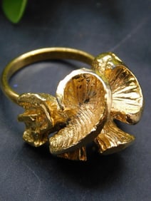 Gold-Tone Sculptural Ring with Unique Floral Design