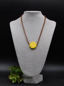 Yellow Stone Pendant Necklace on Copper Chain