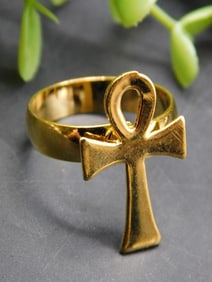 Gold-Tone Ankh Symbol Ring