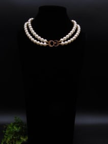 Double-Strand Faux Pearl Necklace with Gold-Tone Clasp