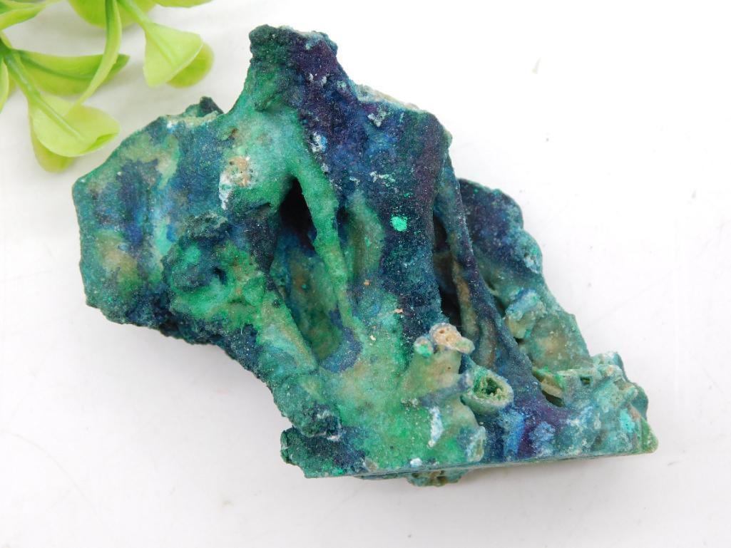 Rough Azurite and Malachite Mineral Specimen Rock Stone Lapidary Specimen: Mineral specimen featuring a combination of azurite and malachite. | Exhibits vibrant blue and green hues typical of these minerals. | Natural formation with rugged, textured surfaces. | Approximate s