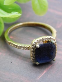 Gold-Tone Ring with Blue Stone, Size 8.5