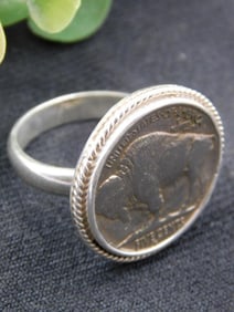 Buffalo Nickel Sterling Silver Ring, Size 9.5