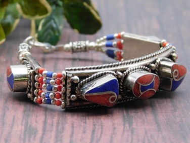 Lapis Lazuli and Red Coral Bracelet