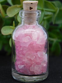 Rose Quartz Gemstones in Small Glass Bottle Rock Stone Lapidary Specimen