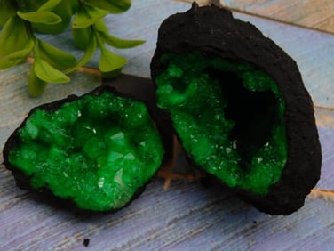 Green and Black Geode Rock Stone Lapidary Specimen