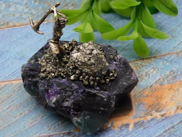 Pyrite Miner on Fluorite Rock Stone Lapidary Specimen