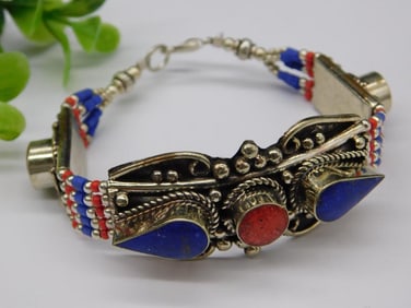 Lapis Lazuli and Red Coral Bracelet