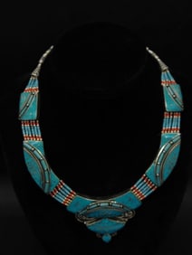Turquoise and Red Coral Necklace Rock Stone Lapidary Specimen