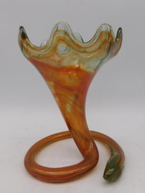 MCM Mid-Century Modern Slung Glass Coil Hand Blown Glass Vase Vintage Antique
