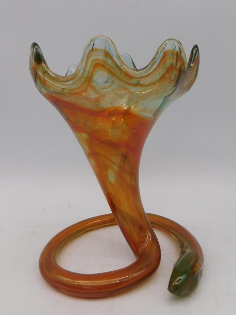 MCM Mid-Century Modern Slung Glass Coil Hand Blown Glass Vase Vintage Antique: MCM Mid-Century Modern Coil Hand Blown Glass Vase Vintage Antique