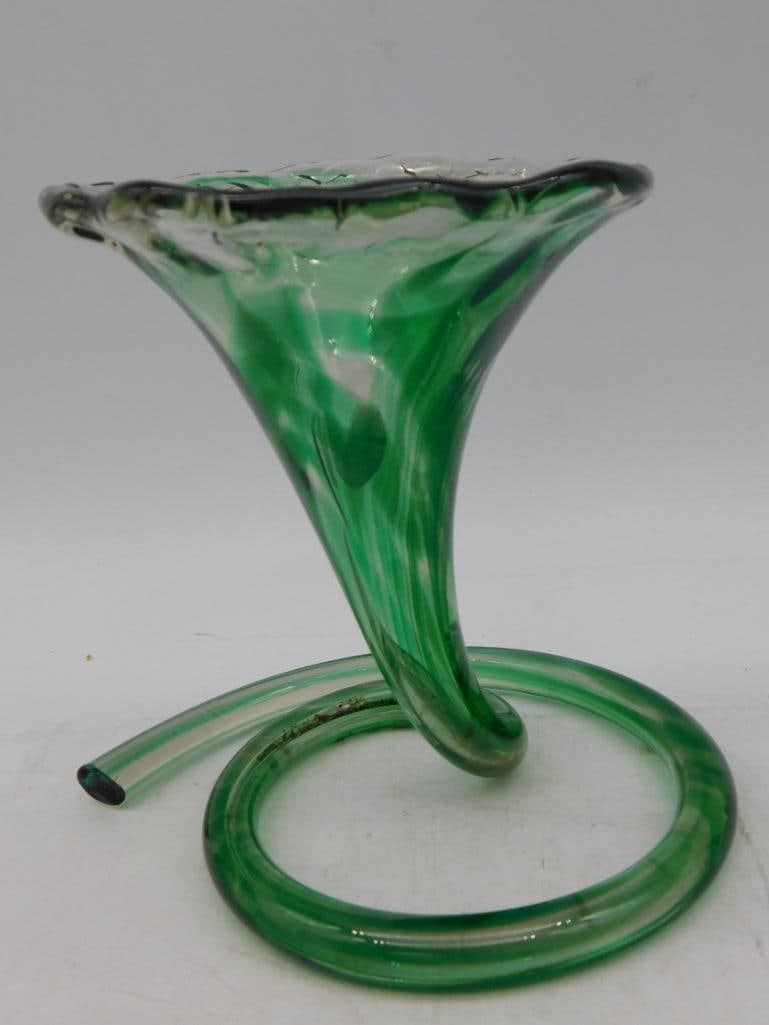MCM Mid-Century Modern Slung glass Coil Hand Blown Glass Vase Vintage Antique: MCM Mid-Century Modern Coil Hand Blown Glass Vase Vintage Antique