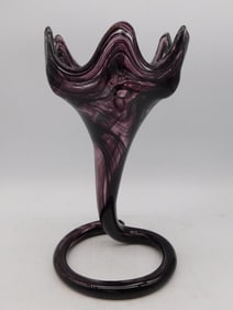 MCM Mid-Century Modern Amethyst Slung Glass Coil Vase Art Glass vintage Antique