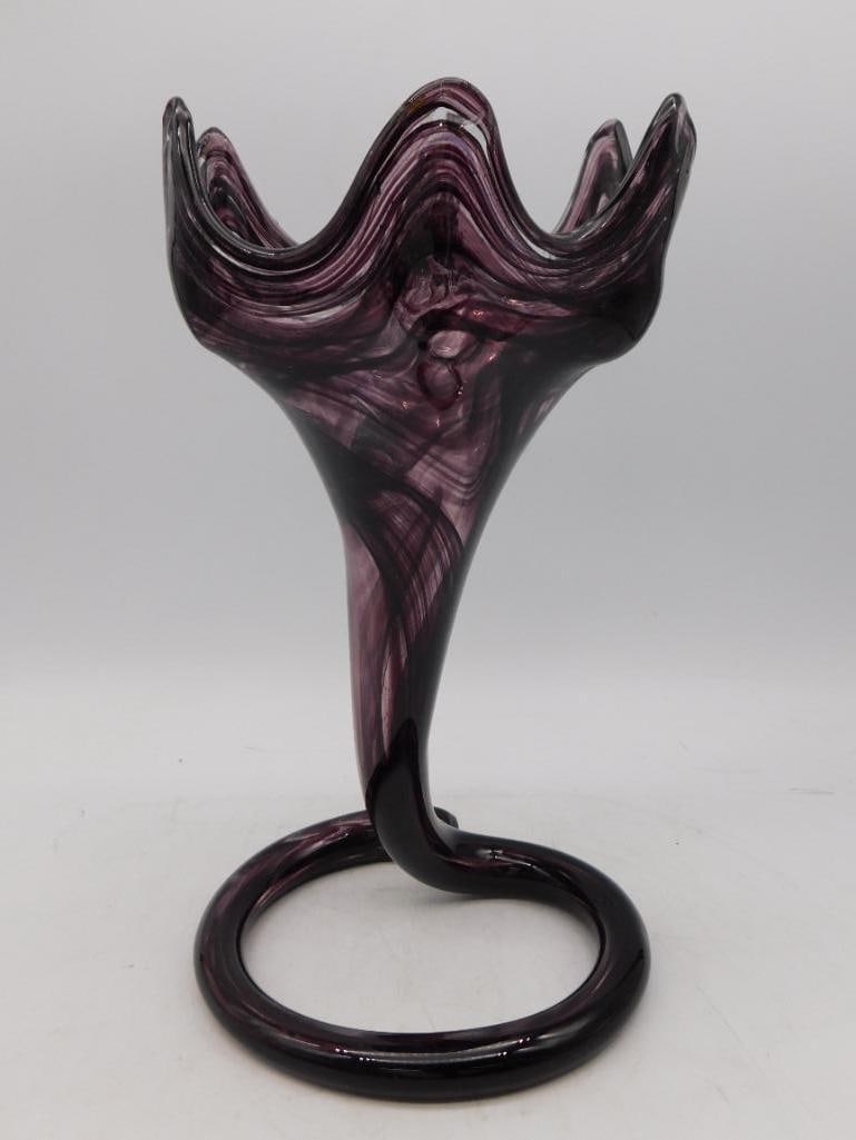 MCM Mid-Century Modern Amethyst Slung Glass Coil Vase Art Glass vintage Antique: MCM Mid-Century Modern Amethyst Coil Vase Art Glass vintage Antique