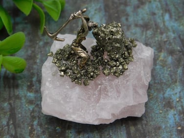 Pyrite Miner on Rose Quartz Rock Stone Lapidary Specimen