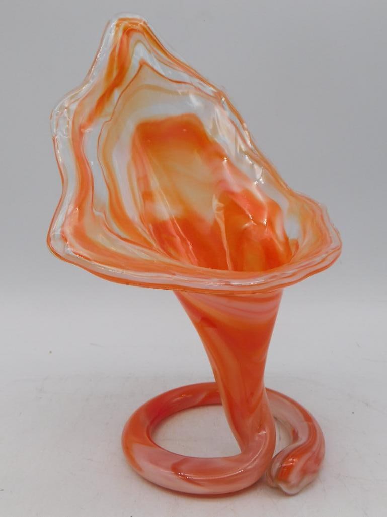 MCM Mid-Century Modern Slung Glass Coil Base Jack in the Pulpit Vase Vintage Antique: MCM Mid-Century Modern Coil Base Jack in the Pulpit Vase Vintage Antique