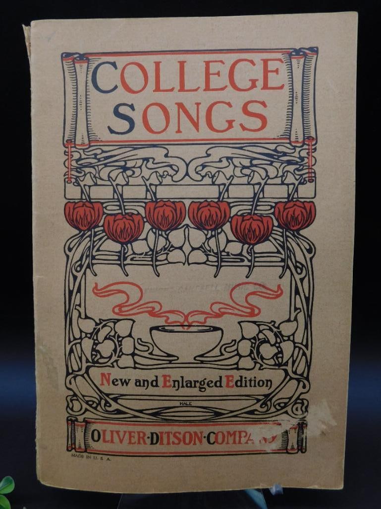 College Songs by Oliver Ditson Co., Enlarged Edition: An enlarged edition of 'College Songs,' featuring a collection of popular collegiate songs from America's colleges, compiled by Henry Randall Waite. Published by Oliver Ditson Company, Boston. Include