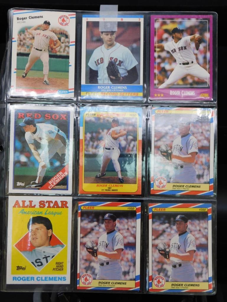Binder Page Featuring Roger Clemens Baseball Cards (1 of 2)