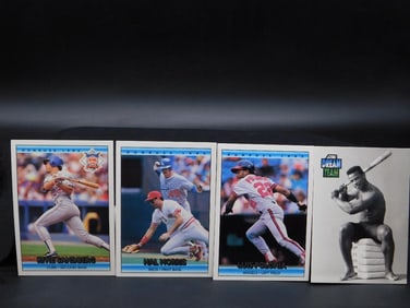 Four Baseball Trading Cards with Player Statistics