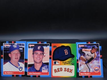 4 Baseball Trading Cards Featuring Various Players