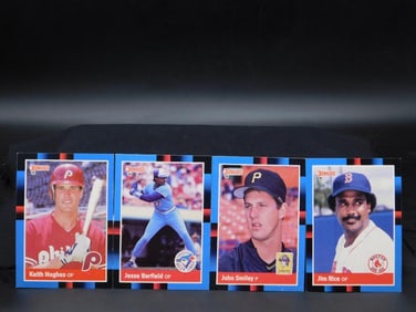 1988 Donruss Baseball Cards Featuring Hughes, Barfield, Smiley, and Rice