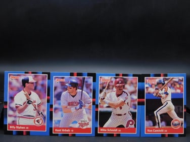 4 Donruss Baseball Trading Cards with Player Stats