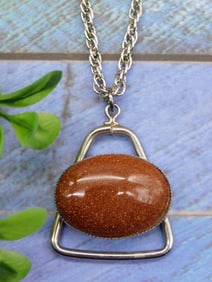 GENUINE STONE PENDANT ON CHAIN NECKLACE ROCK STONE LAPIDARY SPECIMEN