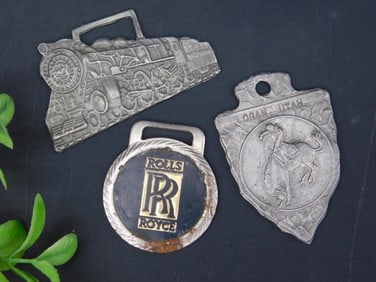 METAL FOBS LOT OF 3 VINTAGE ANTIQUE