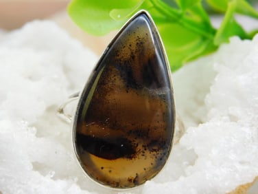 STERLING SILVER PLUME AGATE RING SIZE 8 ROCK STONE LAPIDARY SPECIMEN