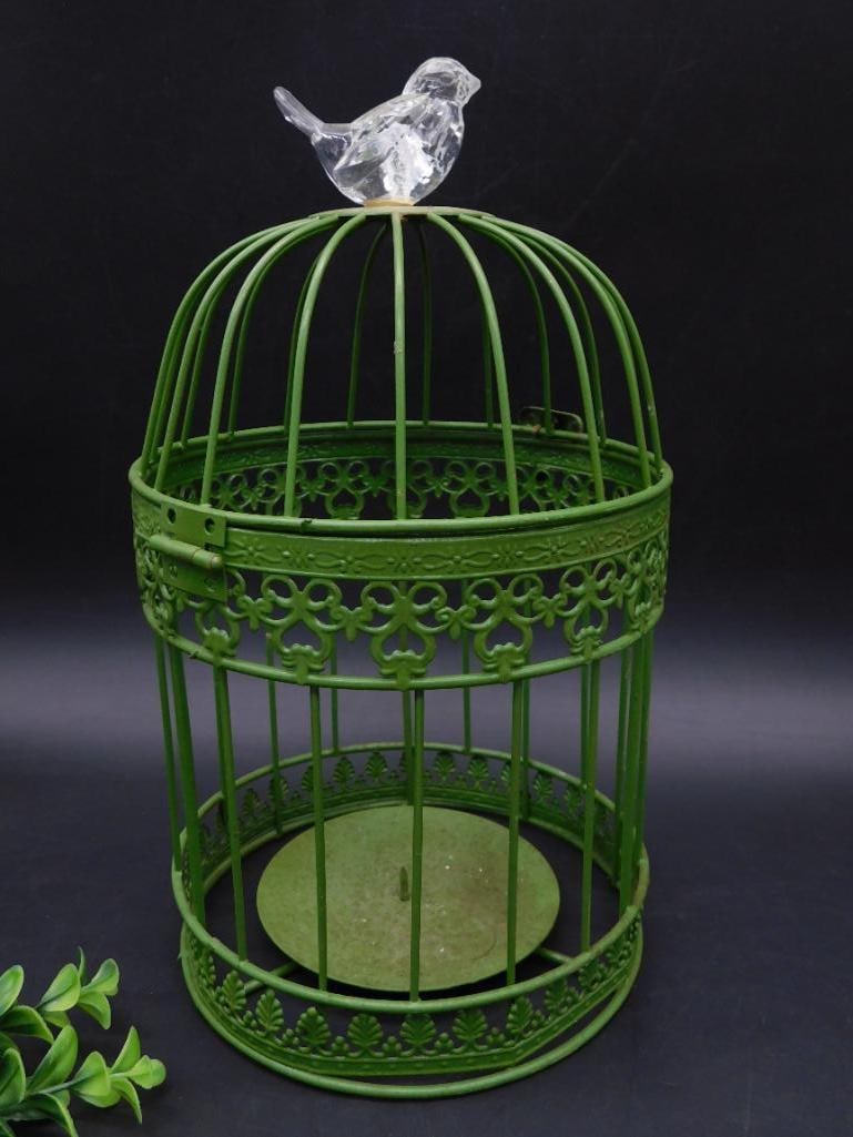 GREEN DECORATIVE BIRD CAGE CANDLE LANTERN: GREEN DECORATIVE BIRD CAGE CANDLE LANTERN