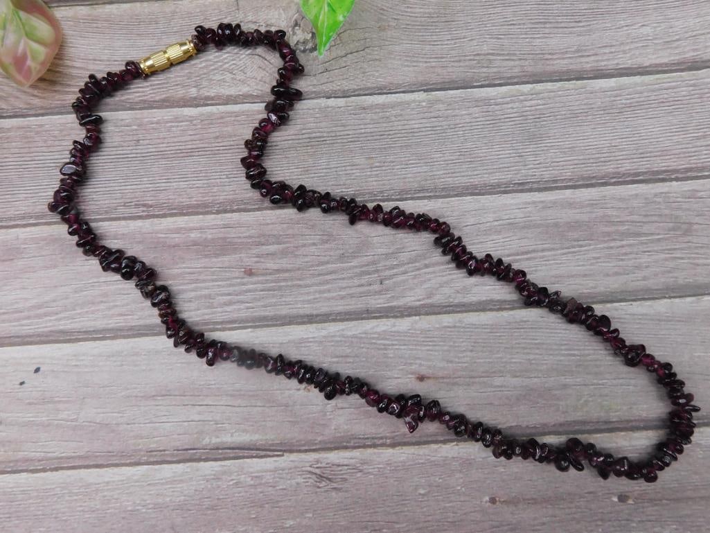 Red Garnet Chip Strand Necklace with Gold-Tone Clasp: Red Garnet Chip Strand Necklace with Gold-Tone Clasp