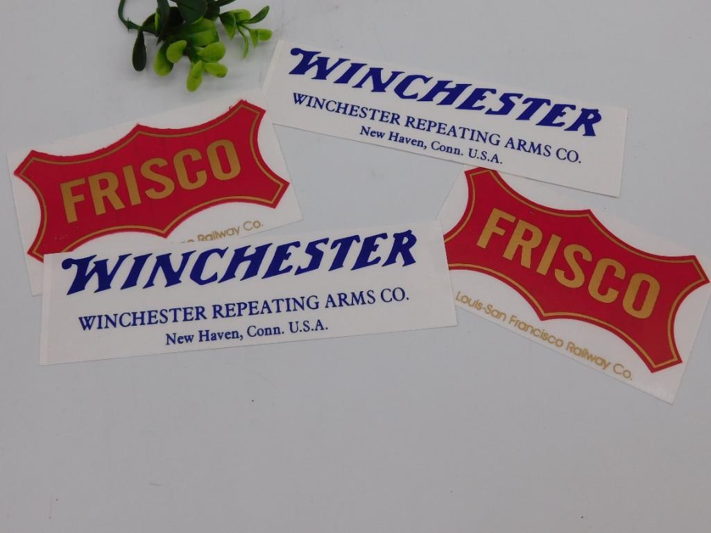 WINCHESTER AND FRISCO ADVERTISING STICKERS VINTAGE ANTIQUE: WINCHESTER AND FRISCO ADVERTISING STICKERS VINTAGE ANTIQUE