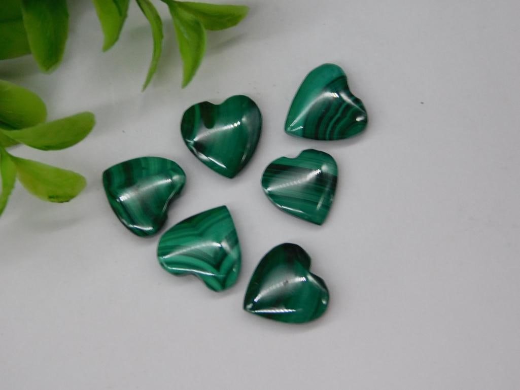 SIX MALACHITE HEARTS ROCK STONE LAPIDARY SPECIMEN: SIX MALACHITE HEARTS ROCK STONE LAPIDARY SPECIMEN