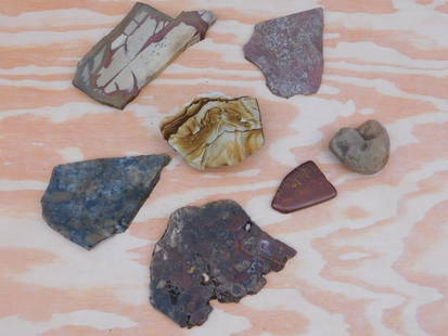 Collection of Seven Unique ROCK STONE LAPIDARY SPECIMEN: This lot includes seven distinct rock specimens displaying a variety of textures, patterns, and colors. Each piece showcases unique geological features, ideal for collectors or enthusiasts. Weight is