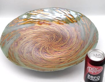 ART GLASS SHALLOW SERVING BOWL CENTERPIECE HANDMADE HANDBLOWN VINTAGE ANTIQUE