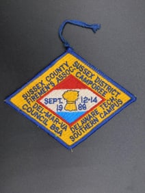 SUSSEX COUNTY FIREMENS ASSOCIATION BADGE  ADVERTISING VINTAGE ANTIQUE