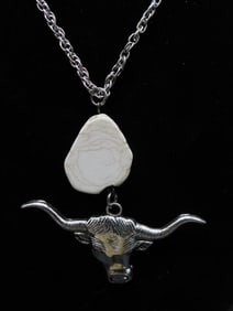 COW HEAD AND STONE PENDANT ON CHAIN NECKLACE