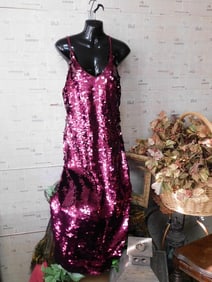 Pink Sequined Sleeveless Dress with Thin Straps
