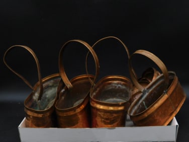 Set of 4 Copper Buckets with Handles