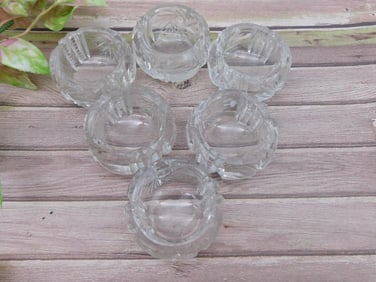 Set of 6 Clear Glass Cut Salt Wells