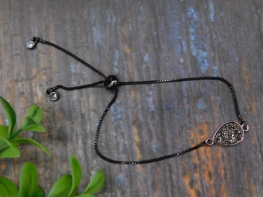Adjustable Bracelet with Teardrop Pendant and Black Chain