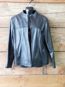 La-Rose Black Leather Jacket, Size L, Full Zip Front