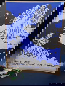 Blue Paper Print With Comic Angels Illustration
