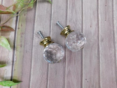 Pair of Faceted Glass Knobs with Brass Hardware