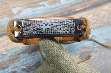 Adjustable Leather and Metal Bracelet with Text Inscription